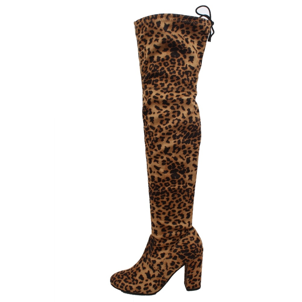Camel Leopard Back Tie Over the Knee Heel boot - Picture 3 of 7